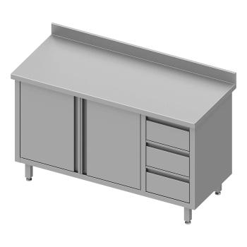 Gesloten RVS Werktafel - Draaideuren - 3 Lades Rechts - Opstaande Rand 10 CM
