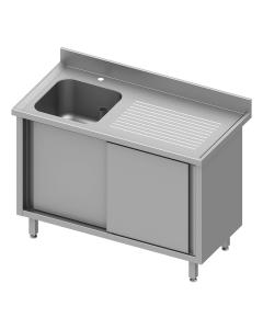 Gesloten RVS Spoeltafel - Schuifdeuren - 1 Spoelbak Links