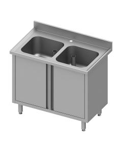 Gesloten RVS Spoeltafel - Draaideuren - 2 Spoelbakken - Zonder Verlek