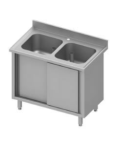Gesloten RVS Spoeltafel - Schuifdeuren - 2 Spoelbakken - Zonder Verlek