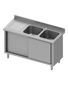 Gesloten RVS Spoeltafel - Schuifdeuren - 2 Spoelbakken Rechts