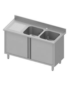 Gesloten RVS Spoeltafel - Draaideuren - 2 Spoelbakken Rechts
