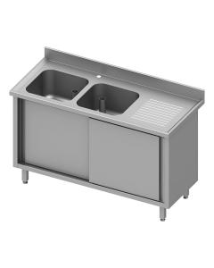 Gesloten RVS Spoeltafel - Schuifdeuren - 2 Spoelbakken Links