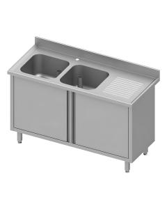Gesloten RVS Spoeltafel - Draaideuren - 2 Spoelbakken Links