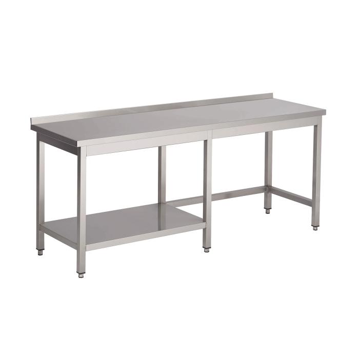 RVS werktafel 60 cm diep met half bodemschap links en opst. rand plat 4 cm 7036033 €417.00