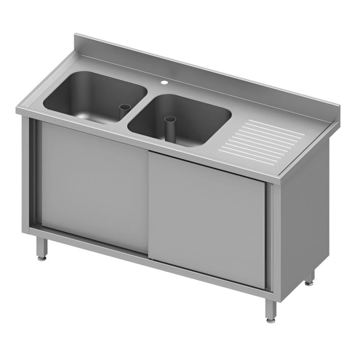 Gesloten RVS Spoeltafel - Schuifdeuren - 2 Spoelbakken Links RVS-M-00201 €1,202.00 Gesloten spoeltafels